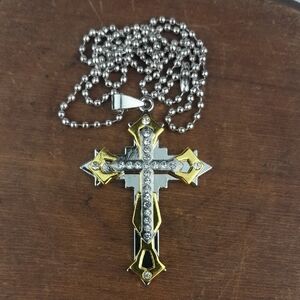 Mens Stainless Steel Gold Silver Cross Pendant Necklace